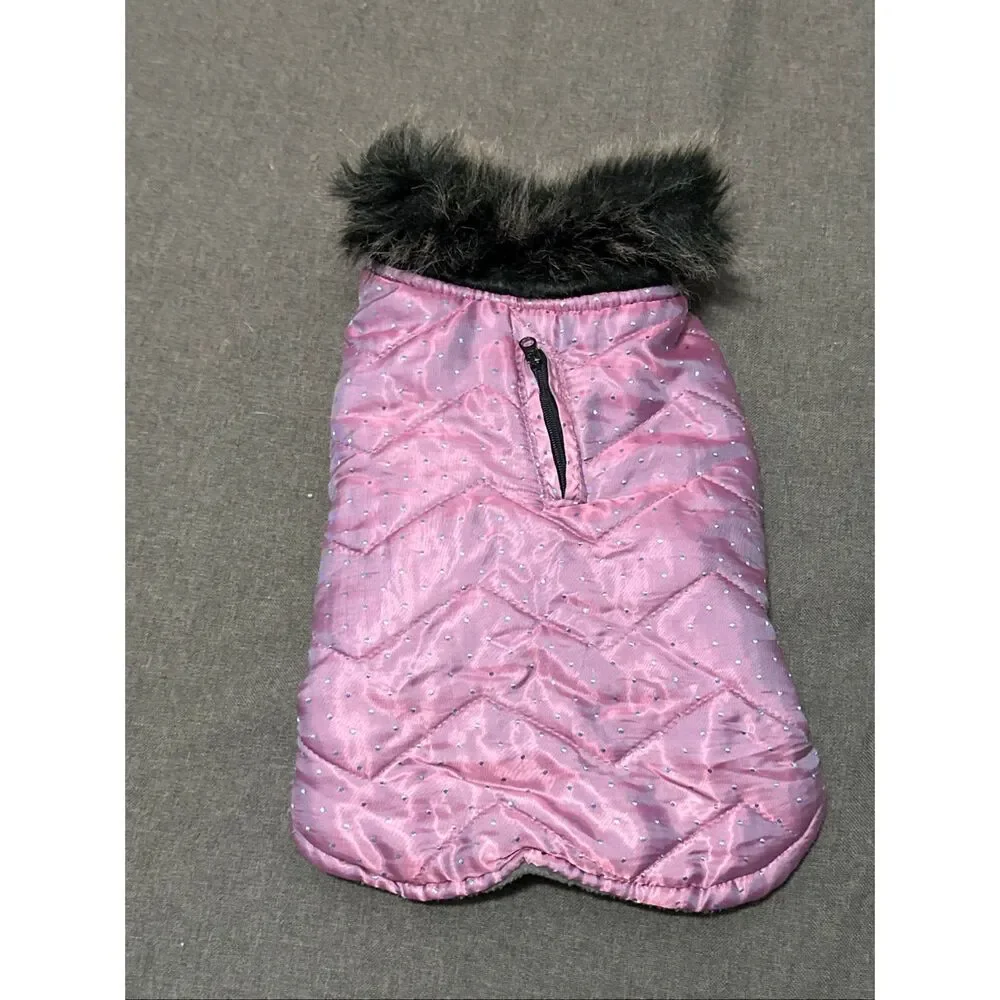 Pet Spirit Holographic Purple Dog Jacket Size M | Quilted Winter Pet Coat Faux F